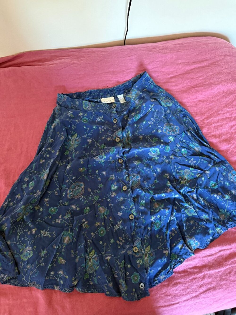 100% silk - blue pattern - vintage - midi skirt
